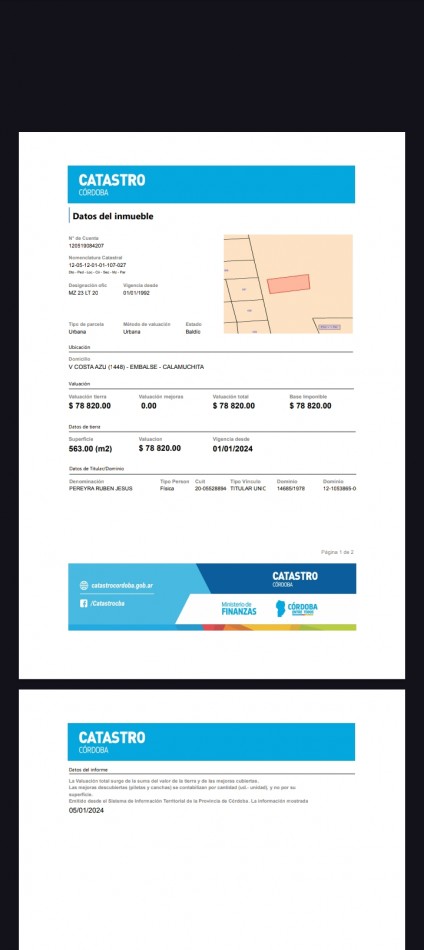 Lote con hermosa vista al lago, Embalse de Calamuchita